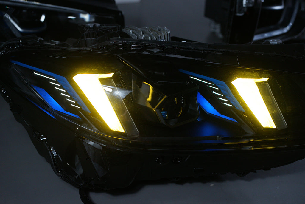 Snake Eyes Style Headlights for BMW 4 Series G22 G23 G26 G8x M3 M4 (2021 - Present) Assembly Upgrade, Amber DRL