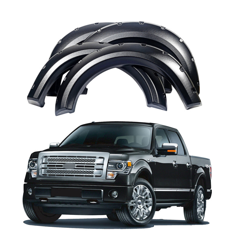 Rough Textured Bolt-Riveted Fender Flares for 2009–2020 Ford F-150 – 4-Piece Set