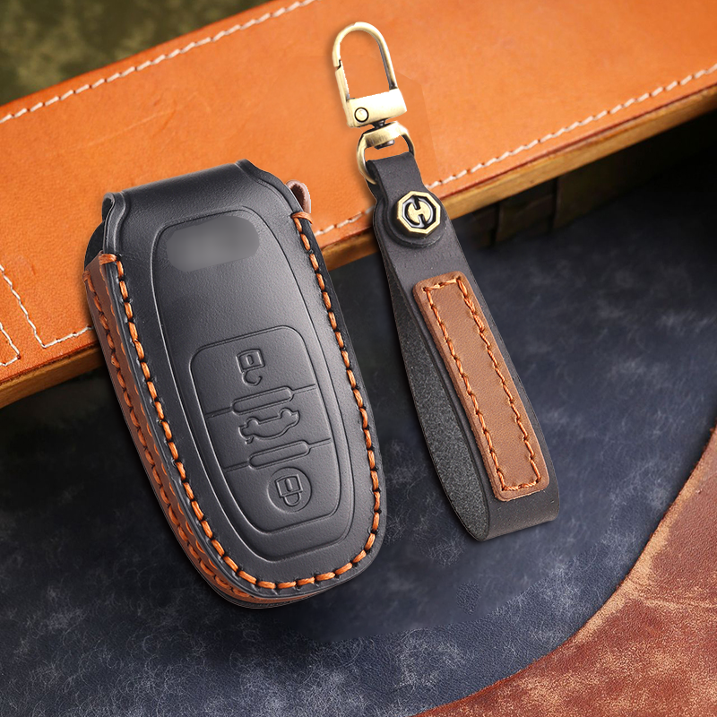 For Audi Key Fob Cover Genuine Leather,Leather Key Case Protector Compatible Audi A4 Q7 Q5 TT A3 A6 SQ5 R8 S5 Smart Key