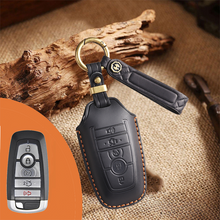 Load image into Gallery viewer, Genuine Leather Key Fob Case for Ford &amp; Lincoln – 3-5 Button Car Key Pouch with Key Ring &amp; Hook