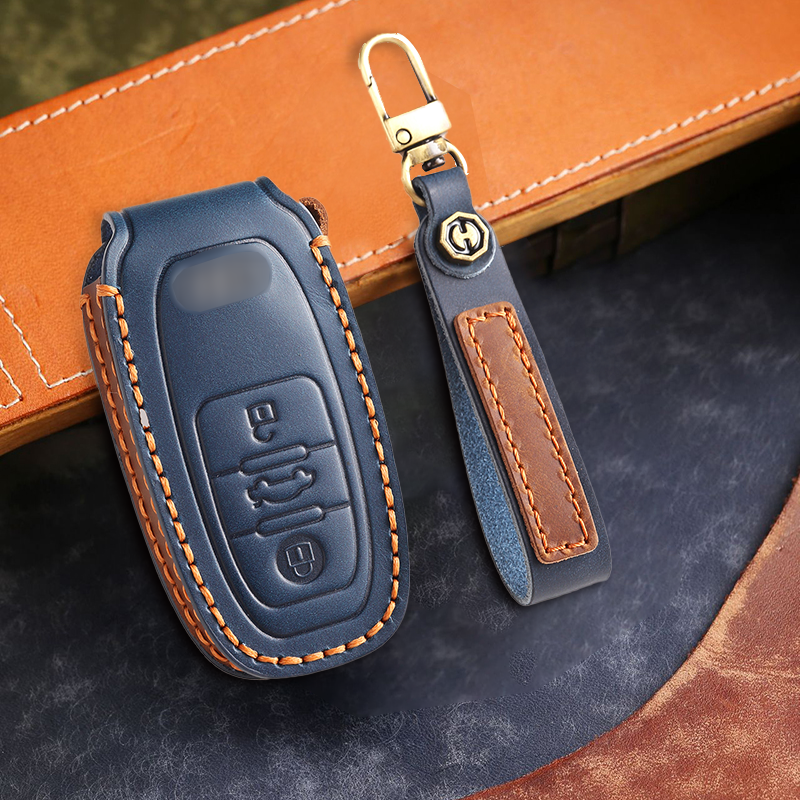 For Audi Key Fob Cover Genuine Leather,Leather Key Case Protector Compatible Audi A4 Q7 Q5 TT A3 A6 SQ5 R8 S5 Smart Key
