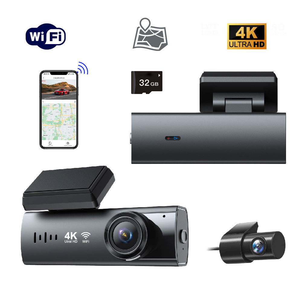 4K Dash Cam Front and Rear with WiFi & GPS, Mini Hidden Car Camera Recorder