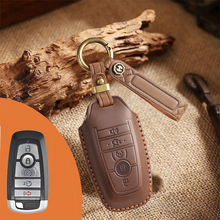 Load image into Gallery viewer, Genuine Leather Key Fob Case for Ford &amp; Lincoln – 3-5 Button Car Key Pouch with Key Ring &amp; Hook