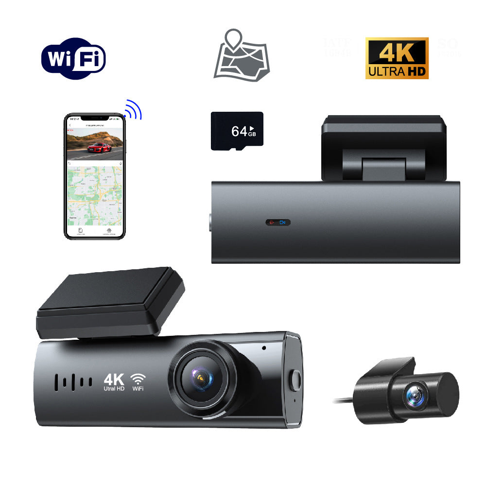 4K Dash Cam Front and Rear with WiFi & GPS, Mini Hidden Car Camera Recorder