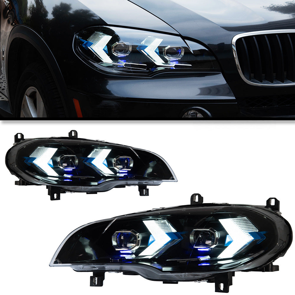 LED Headlights For BMW X5 E70 2007-2013 Double Lens Arrow Style Assembly Pair