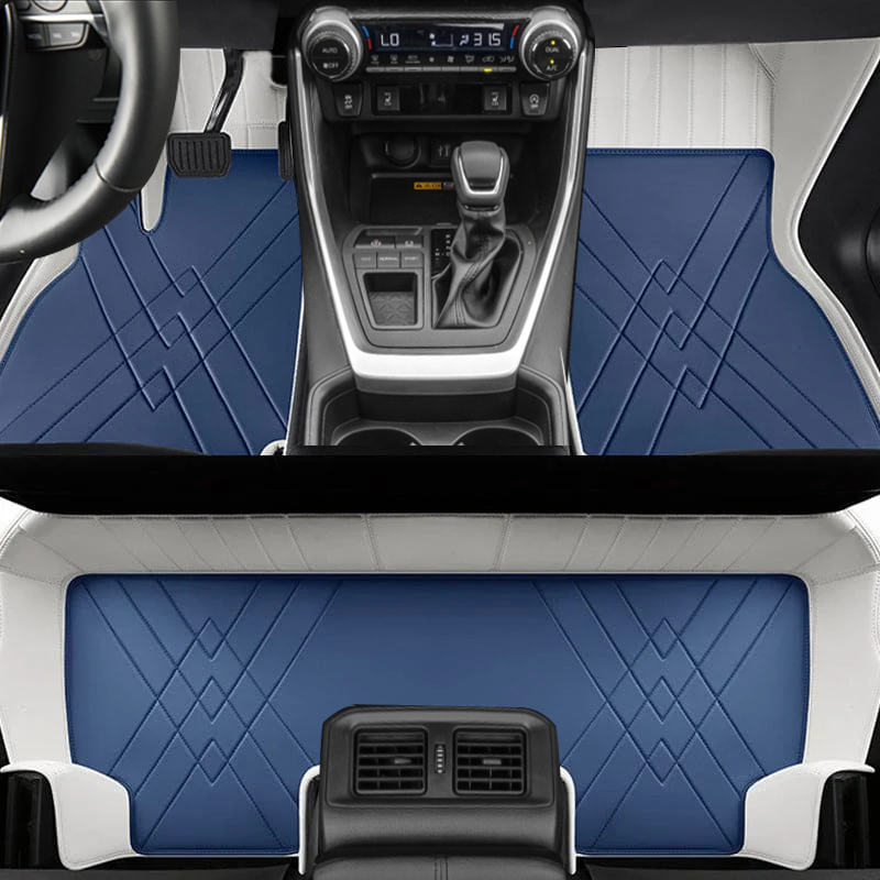 Custom for Toyota RAV4(2013-2024) Leather Floor Mat Fully Surrounded By All-Weather Floor Mat