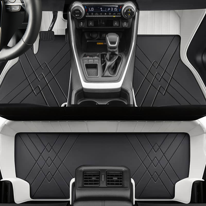 Custom for Toyota RAV4(2013-2024) Leather Floor Mat Fully Surrounded By All-Weather Floor Mat