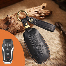 Load image into Gallery viewer, Genuine Leather Key Fob Case for Ford &amp; Lincoln – 3-5 Button Car Key Pouch with Key Ring &amp; Hook