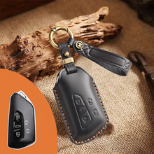 Load image into Gallery viewer, Genuine Leather Key Fob Cover for Volkswagen &amp; Skoda – 3-5 Button Flip Key Pouch with Key Ring &amp; Hook