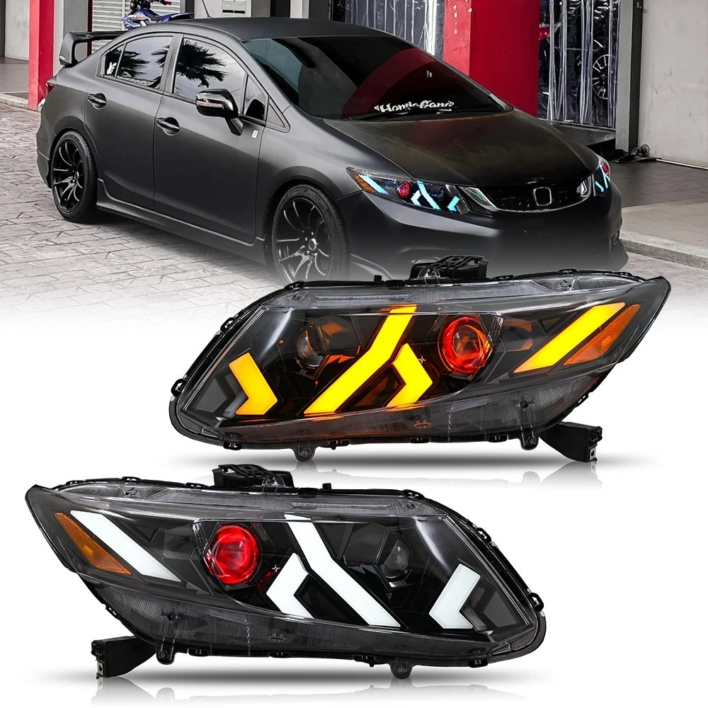 Demon Eye LED Headlights for 2012-2015 Honda Civic 9th Gen Projector Front Lamp Assembly (Pair)