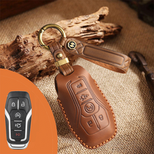 Load image into Gallery viewer, Genuine Leather Key Fob Case for Ford &amp; Lincoln – 3-5 Button Car Key Pouch with Key Ring &amp; Hook