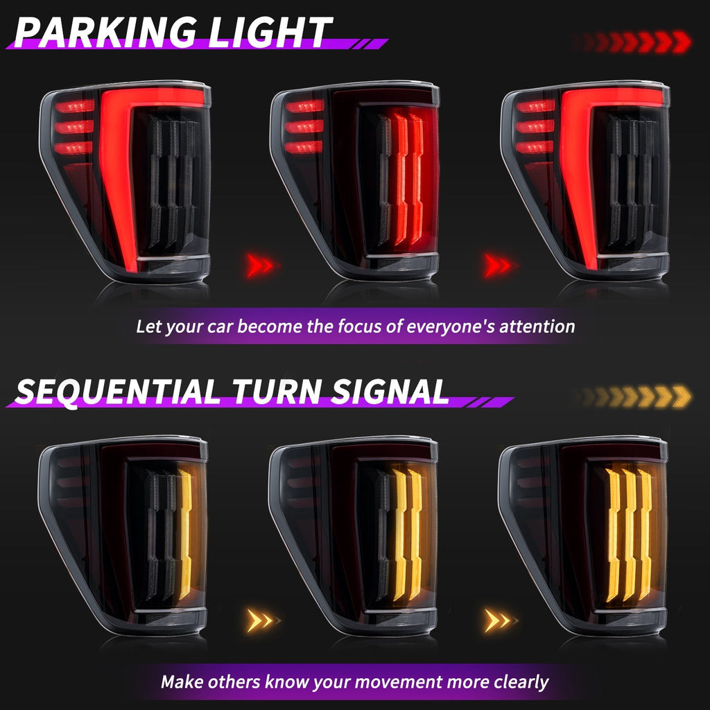 LED Tail Lights for 2021–2024 Ford F-150 – Sequential Turn Signals, Plug & Play Pair