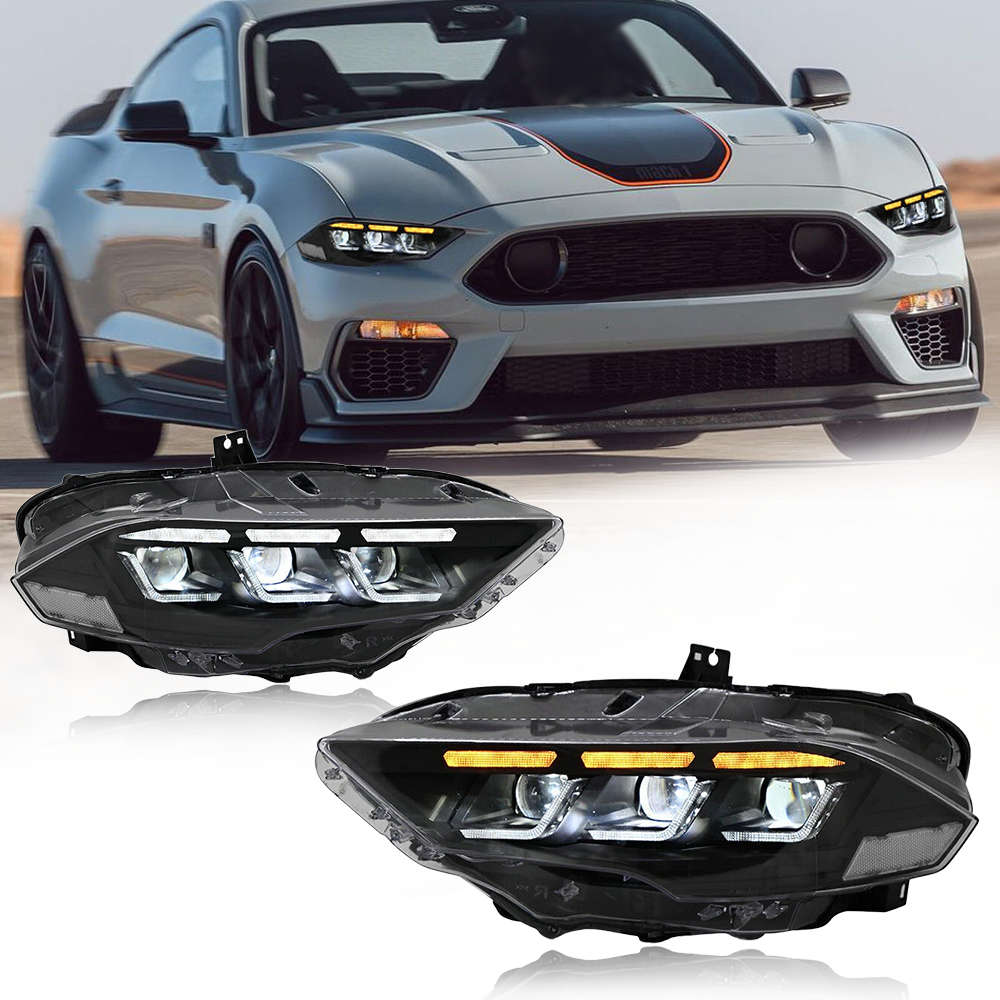 For 2018–2023 Ford Mustang LED Headlights – S650 Style Triple Beam Projector Lamp Assembly (Pair)