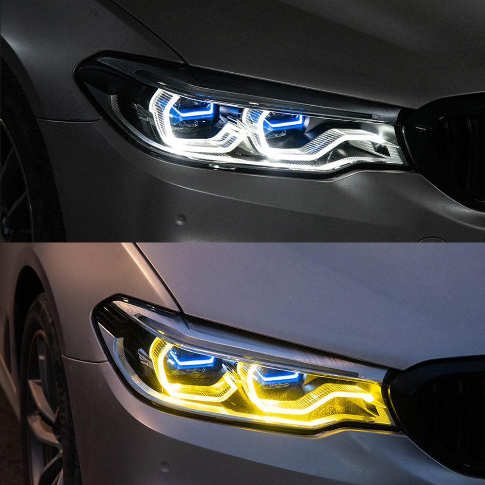 BMW 5 Series G30 LED Headlights (2018–2020) – Yellow & White DRL, Full Assembly