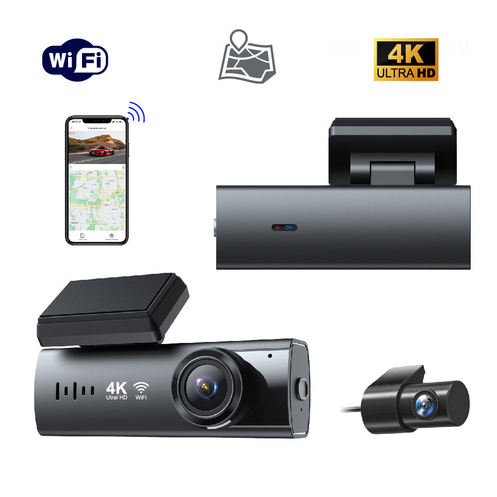 4K Dash Cam Front and Rear with WiFi & GPS, Mini Hidden Car Camera Recorder