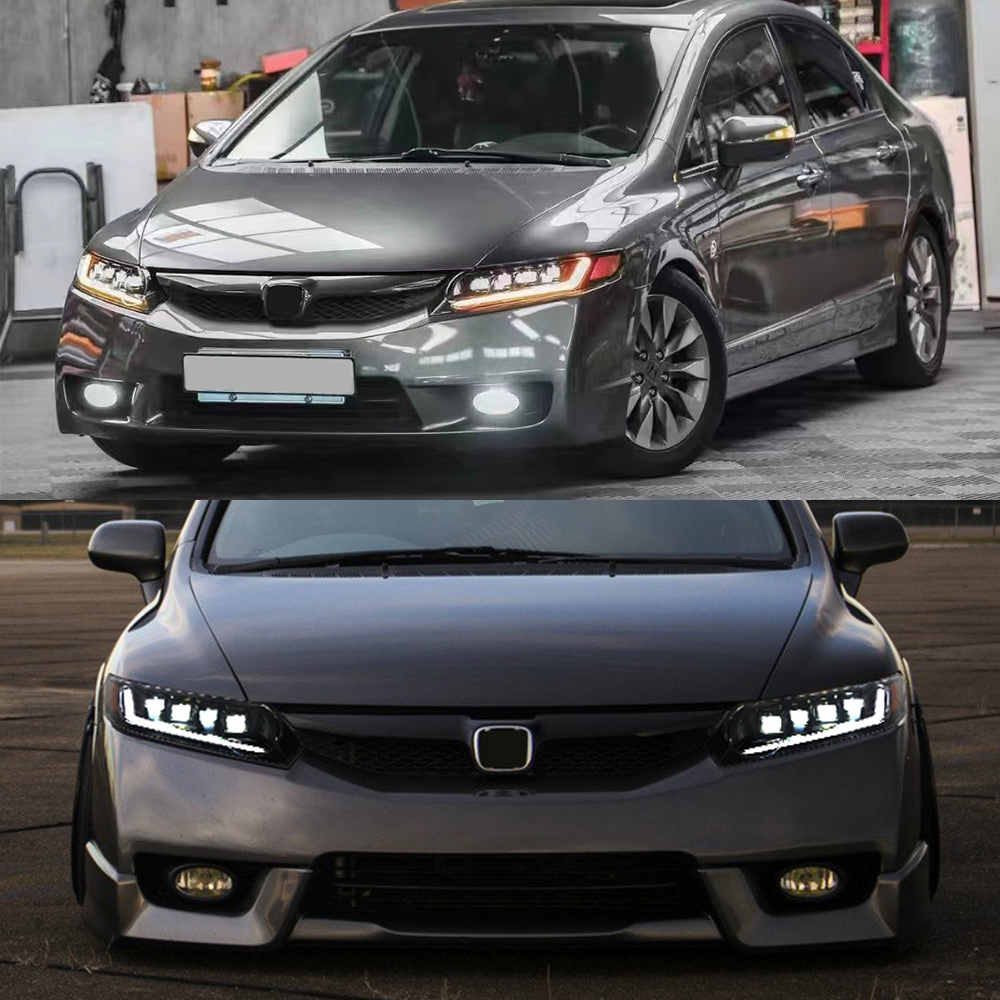 Full LED Headlights for Honda Civic 8th Gen (2006–2011) – 4-Door Sedan Assembly with DRL & Projector Lens