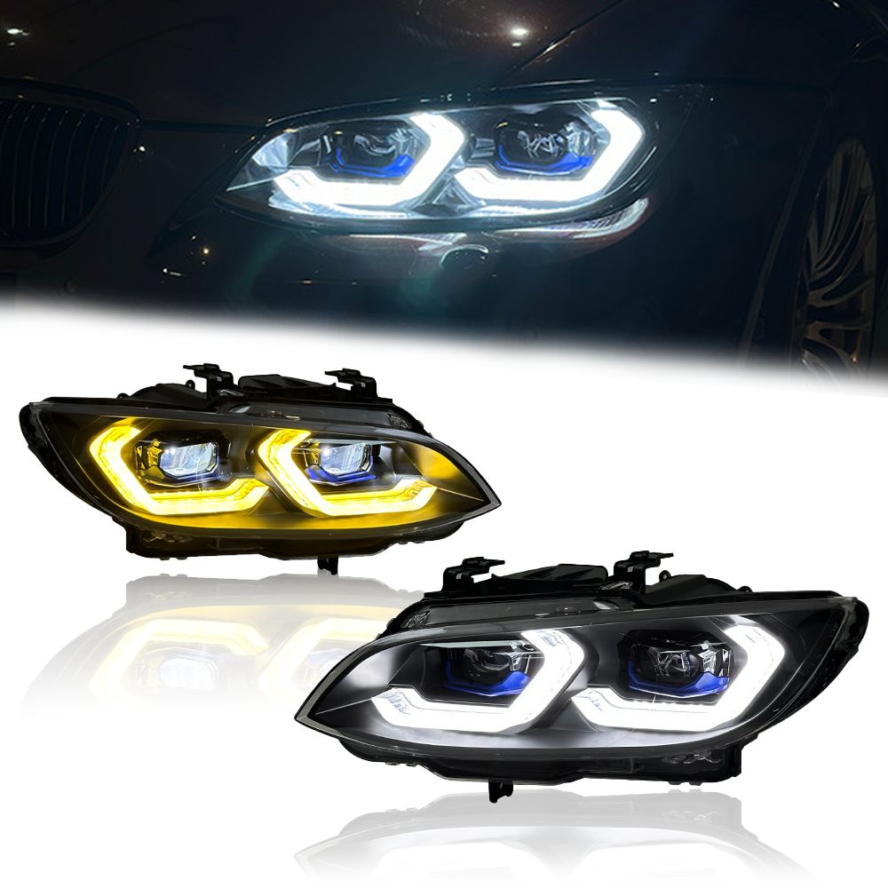 Laser Style LED Headlights for 2007–2010 BMW E92 E93 M3 3 Series – Dual Projector with Amber/White DRL