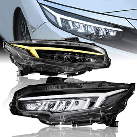 LED Headlights for 2016–2021 Honda Civic 10th Gen Sedan/Coupe/Hatchback – Sequential Turn Signal, Full LED Assembly, Fits EX/LX/Sport/Touring/Si/Type R