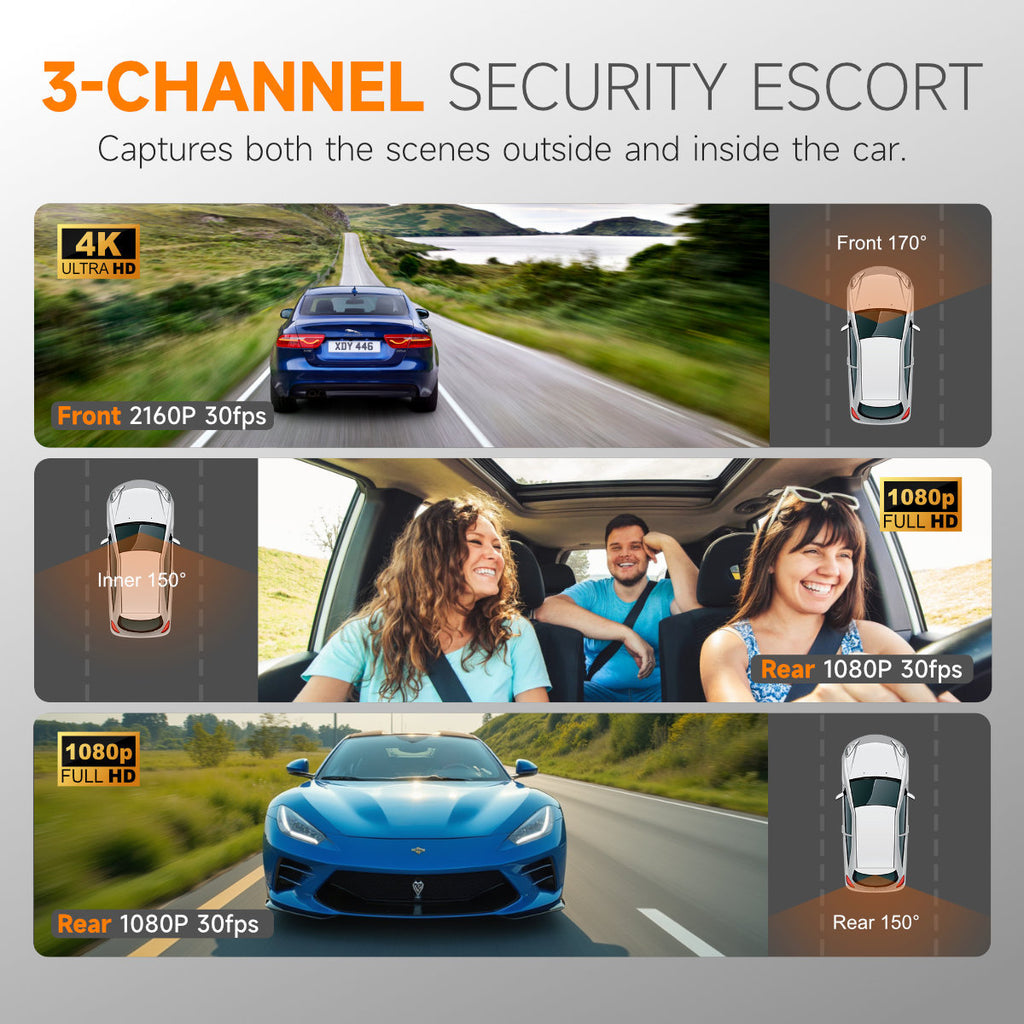 2025 New Car Dash Cam - 3 Views, 4K+1K Resolution, High-Quality Night Vision, Wi-Fi & GPS