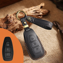 Load image into Gallery viewer, Genuine Leather Key Fob Case for Ford &amp; Lincoln – 3-5 Button Car Key Pouch with Key Ring &amp; Hook