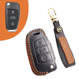 For Audi Key Fob Cover Genuine Leather,Leather Key Case Protector Compatible Audi A4 Q7 Q5 TT A3 A6 SQ5 R8 S5 Smart Key