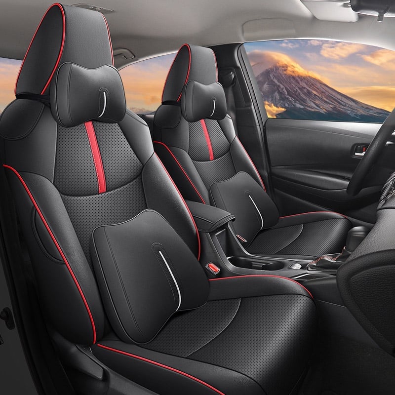 Custom For Toyota Rav4 (2019-2025) Sporty Leather Car Seat Cover Full Set Compatible with Airbags