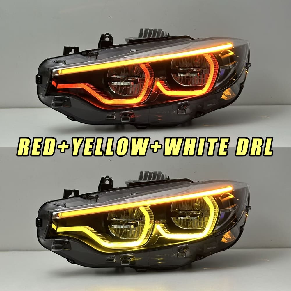 GTS Style LED Headlights for BMW 4-Series 2013-2020 F32 F82 F36 with Yellow Red DRL