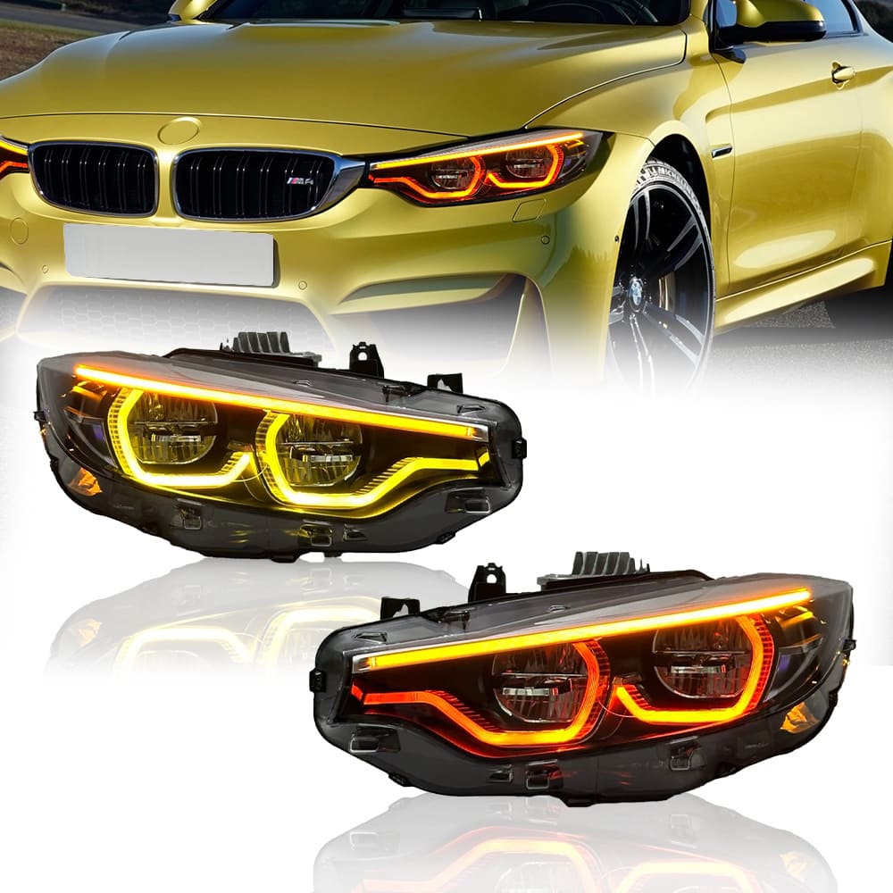 GTS Style LED Headlights for BMW 4-Series 2013-2020 F32 F82 F36 with Yellow Red DRL