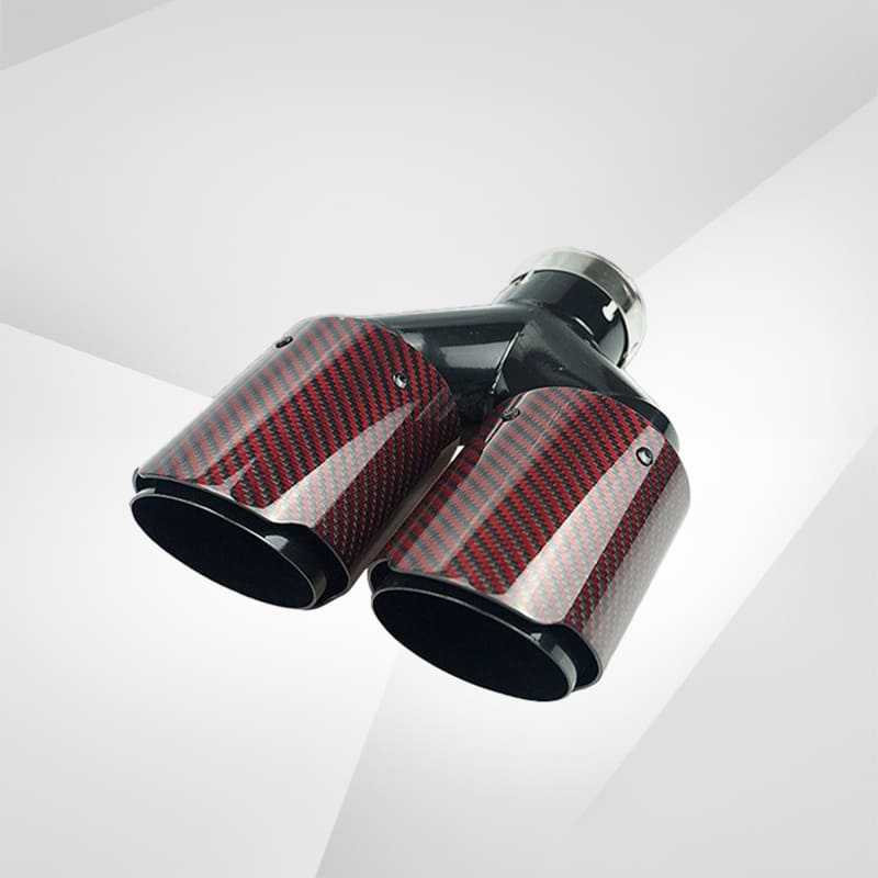 Red Carbon Fiber Glossy Y-Shaped Muffler Tips - 2.6″ IN/3.98″ OUT - Universal Fit