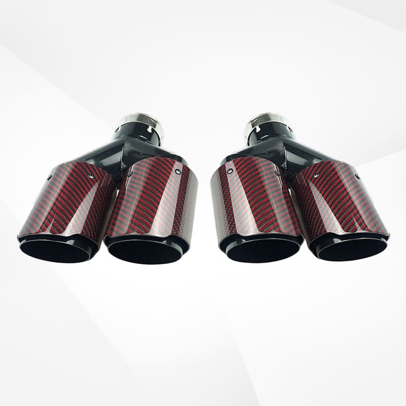Red Carbon Fiber Glossy Y-Shaped Muffler Tips - 2.6″ IN/3.98″ OUT - Universal Fit