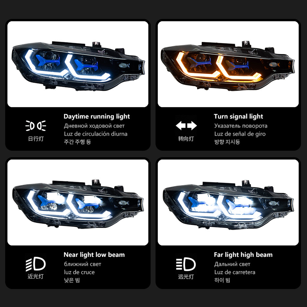 BMW 3 Series F30 LED Headlights (2013–2018) – Full Headlight Assembly with Amber DRL