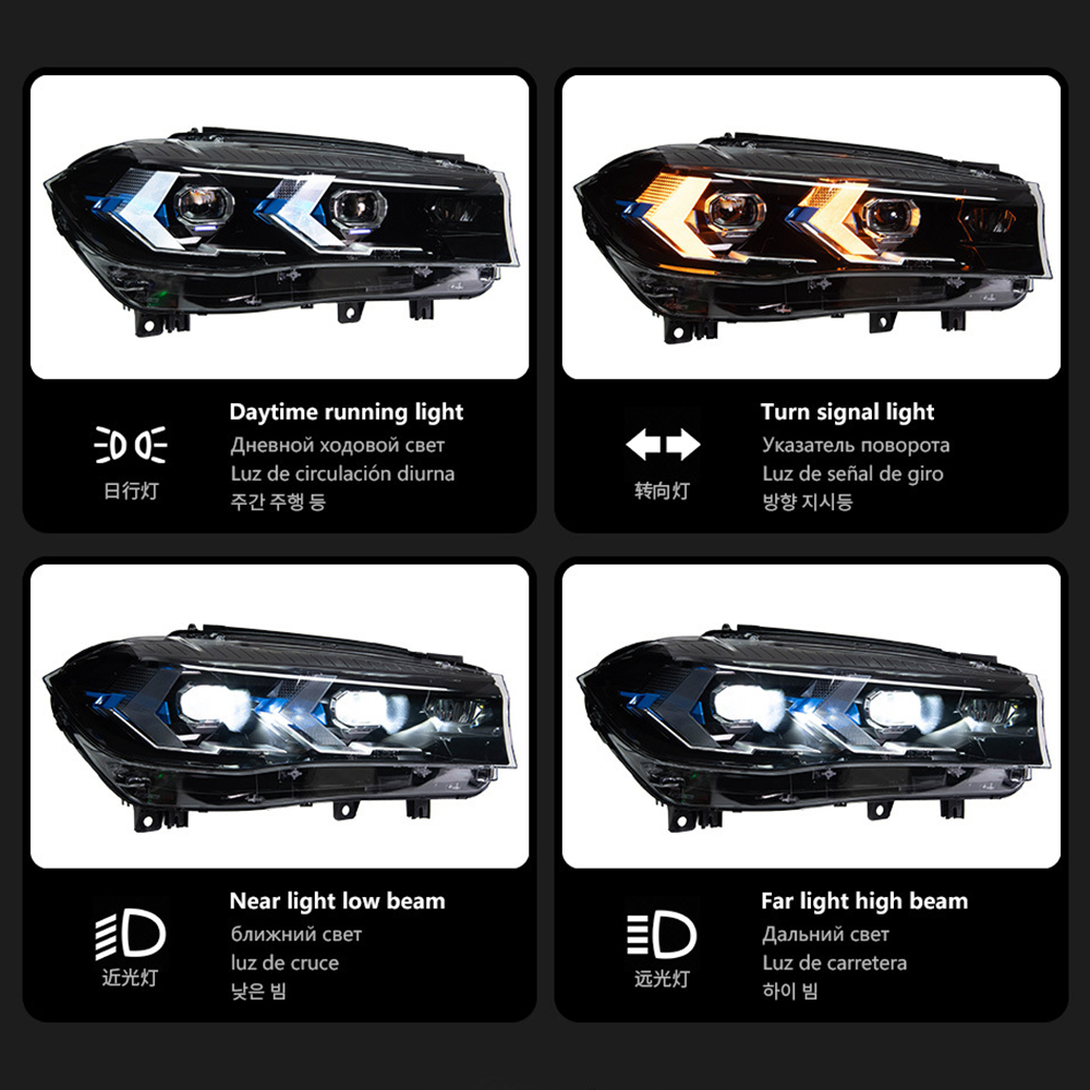 LED Headlights For BMW X5 F15 2014-2018 Double Lens Arrow Style Assembly Pair