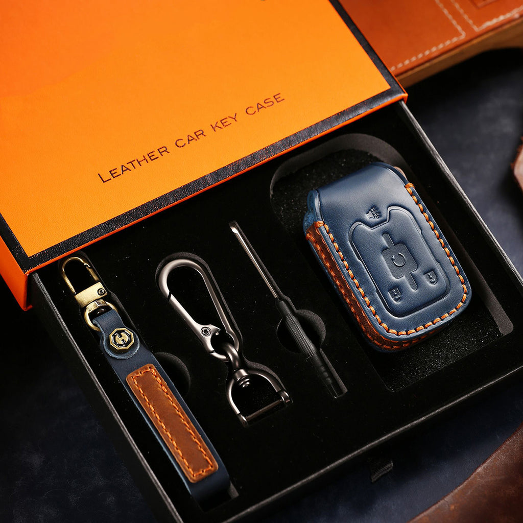 Handmade Leather Key Cover for Chevrolet Silverado Tahoe Camaro Equinox - 3/4/5/6 Button Case (Fits 2016-2024)