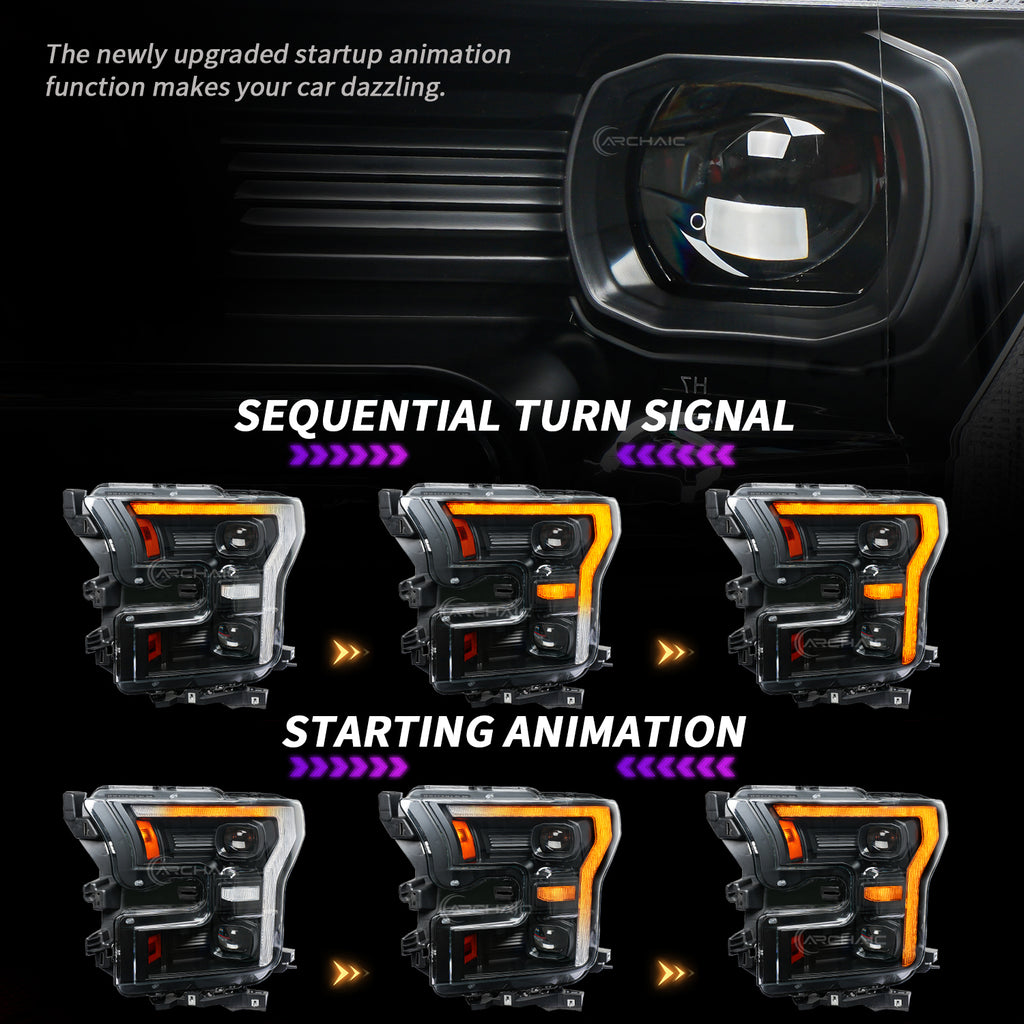 For Ford Raptor F-150 LED Dual Beam Projector Headlights 2015–2020 Sequential Turn Signal Plug and Play