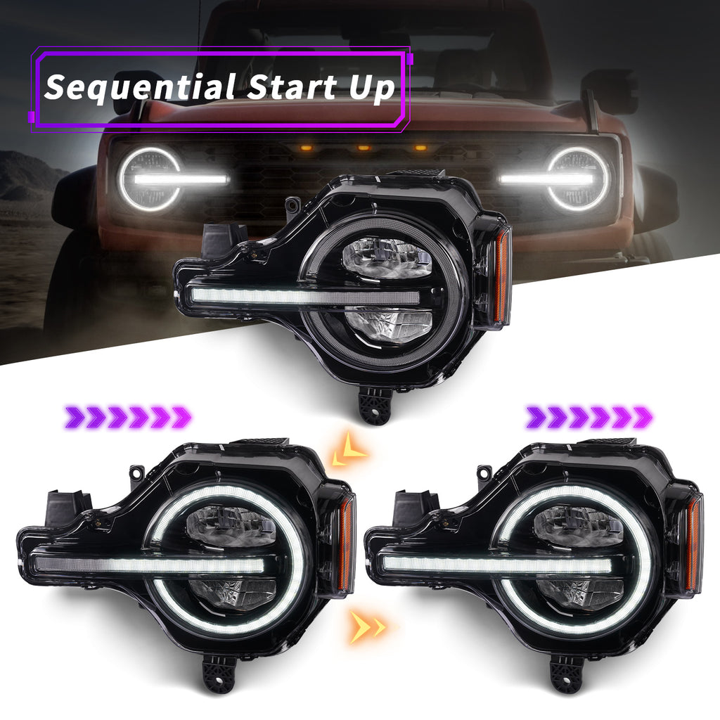 For Ford Bronco LED Projector Headlights 2021–2025 Fits All Trim Levels and Raptor 2/4 Door Pair