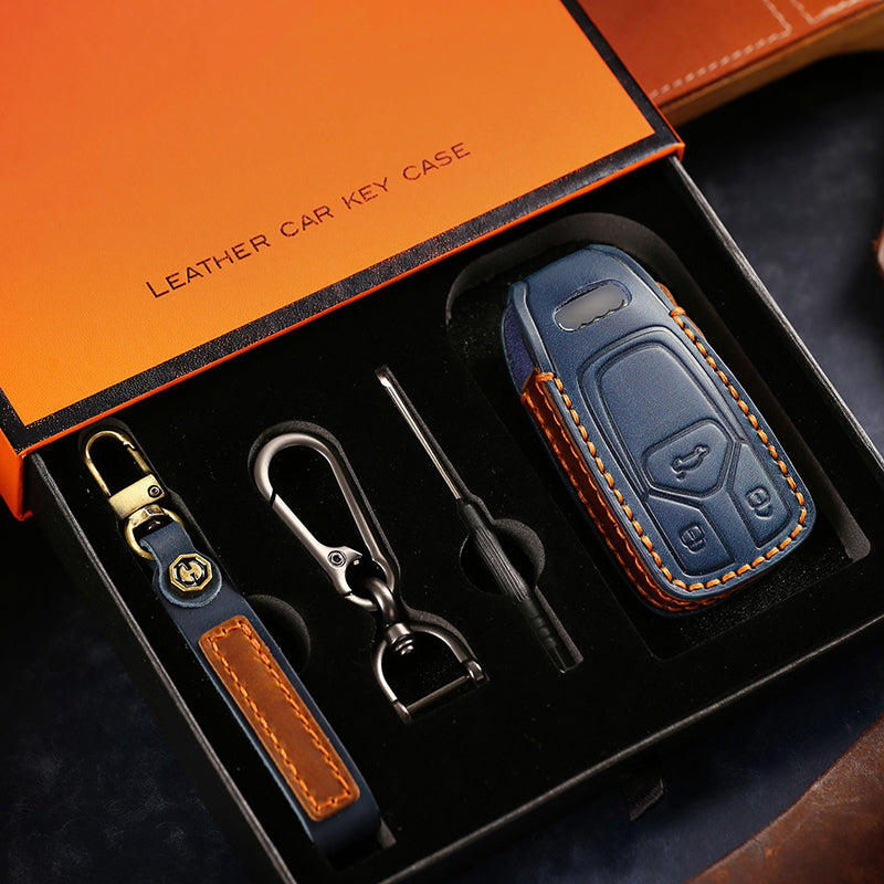 For Audi Key Fob Cover Genuine Leather,Leather Key Case Protector Compatible Audi A4 Q7 Q5 TT A3 A6 SQ5 R8 S5 Smart Key