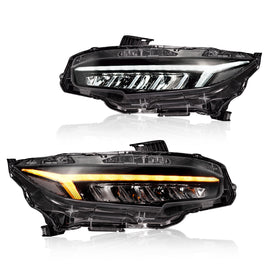 LED Headlights for 2016–2021 Honda Civic 10th Gen Sedan/Coupe/Hatchback – Sequential Turn Signal, Full LED Assembly, Fits EX/LX/Sport/Touring/Si/Type R