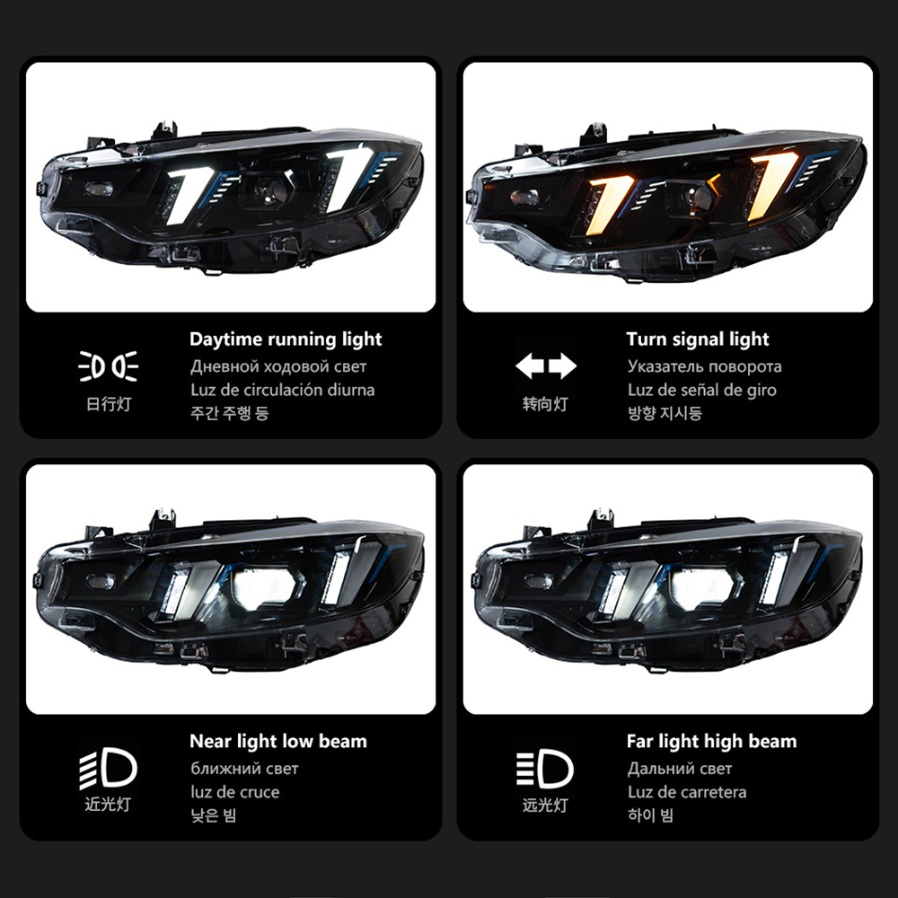 LED Headlights for BMW 4 Series F32 F82 F36 (2013-2020) – Snake Eyes Style, Projector Lens with Yellow DRL