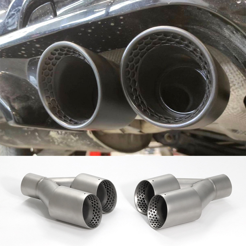 Y-Shaped Dual Outlet Exhaust Tip with Honeycomb Design – Sandblasted Stainless Steel