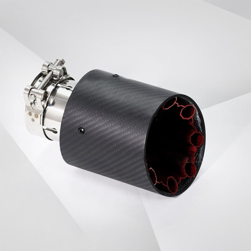 Red Polygon Carbon Fiber Exhaust Tip Aluminum Alloy Tailpipe Decoration