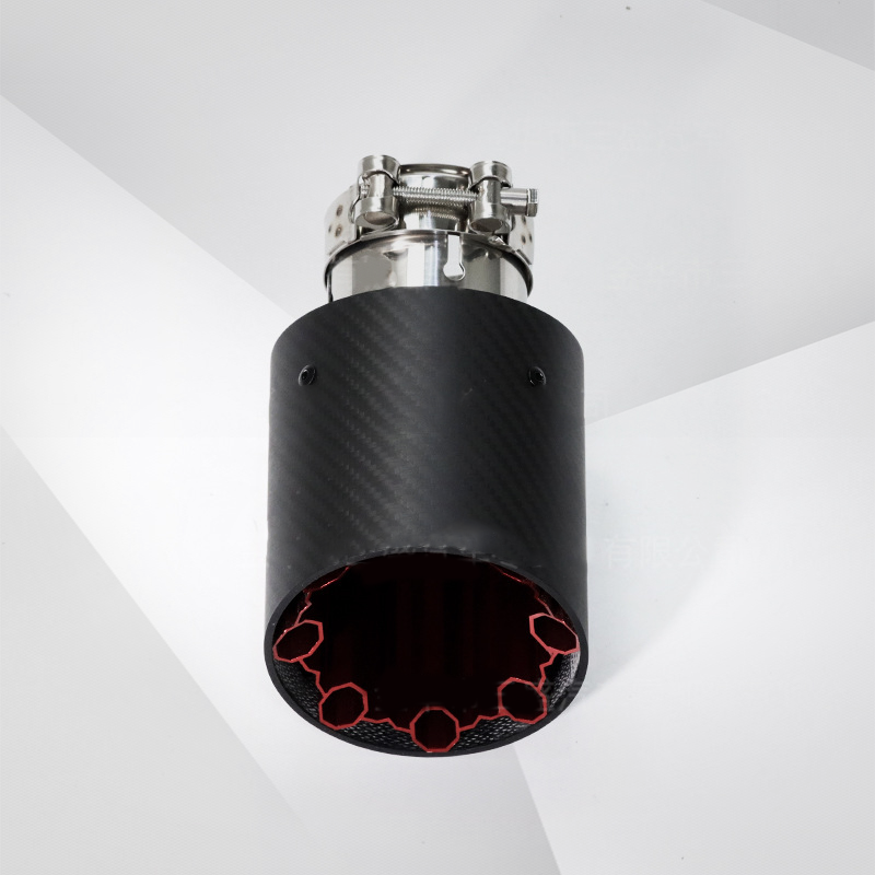 Red Polygon Carbon Fiber Exhaust Tip Aluminum Alloy Tailpipe Decoration