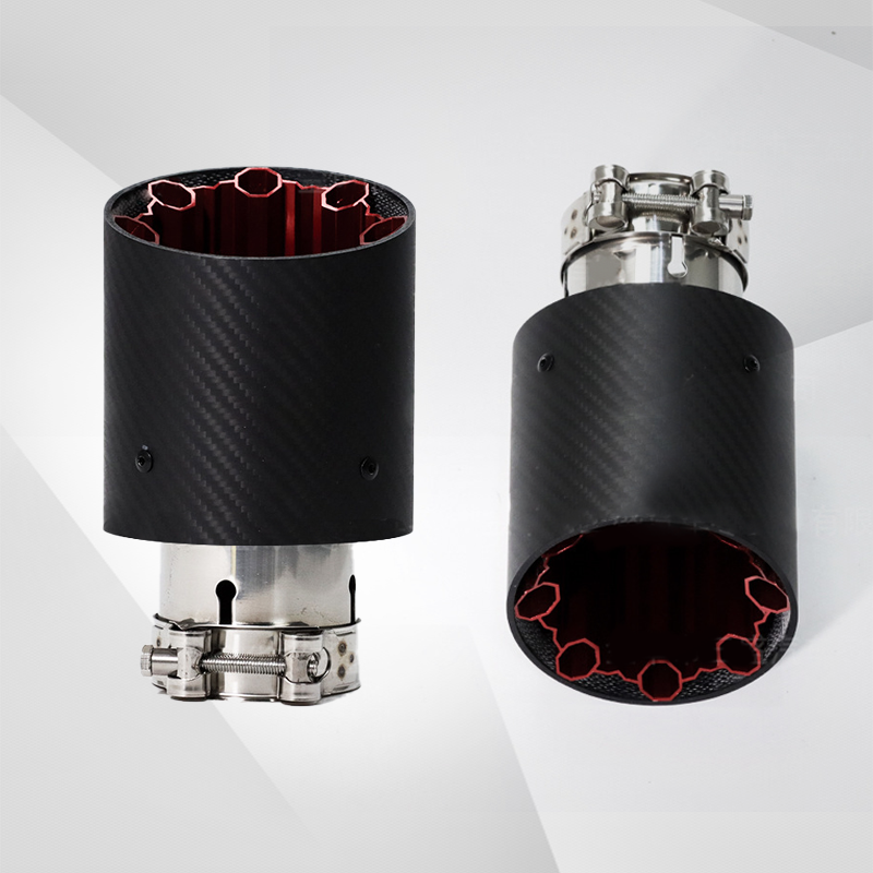 Red Polygon Carbon Fiber Exhaust Tip Aluminum Alloy Tailpipe Decoration