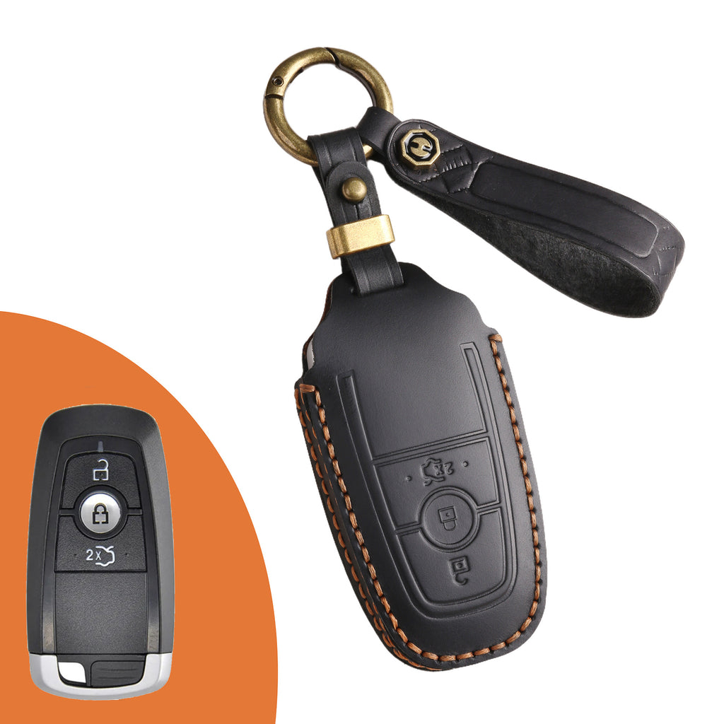 Genuine Leather Key Fob Case Compatible with Ford Focus, Fusion, Explorer, Escape, Edge, Mustang, F-150 to F-550