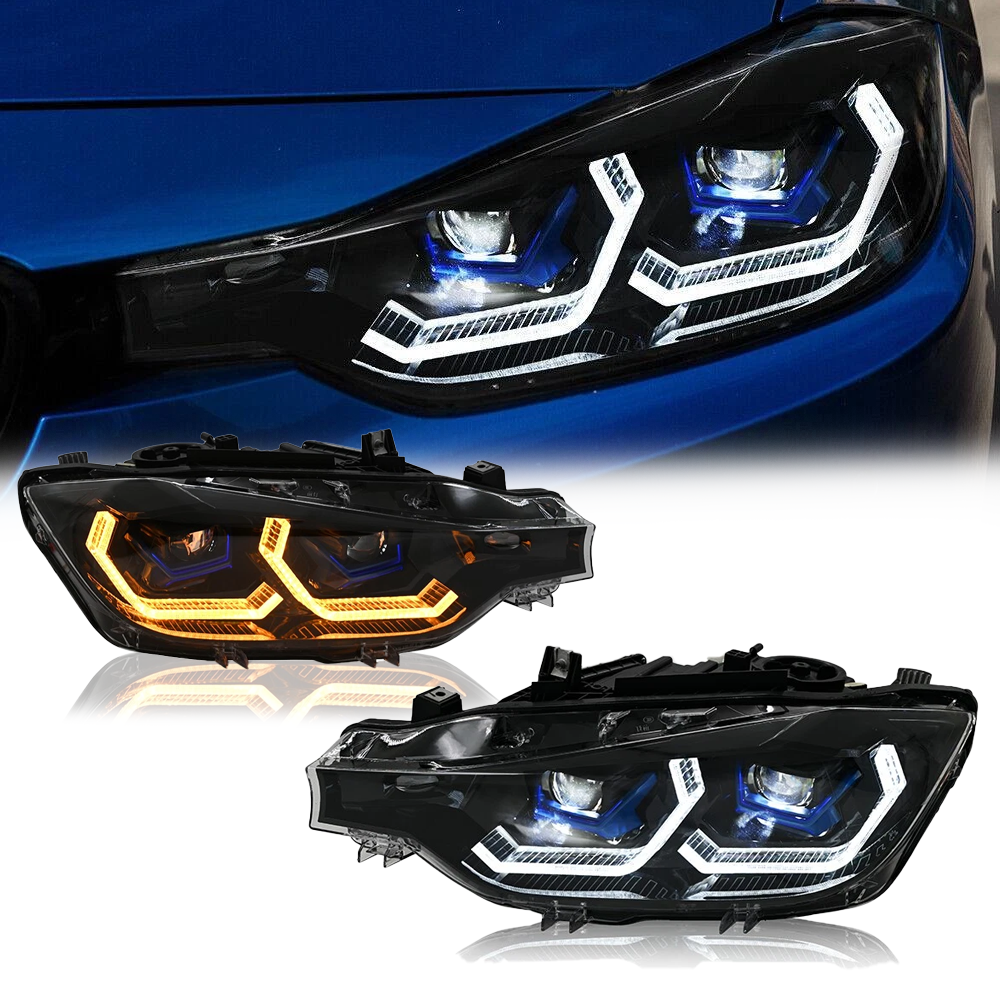 BMW 3 Series F30 LED Headlights (2013–2018) – Full Headlight Assembly with Amber DRL