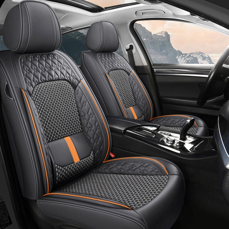 Amancarport® Luxury 3D Car Seat Covers – 5-Piece Waterproof Faux Leather & Ice Silk, Universal Fit for Sedans, SUVs & Trucks