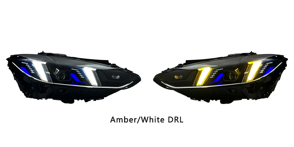 Snake Eyes Style Headlights for BMW 4 Series G22 G23 G26 G8x M3 M4 (2021 - Present) Assembly Upgrade, Amber DRL
