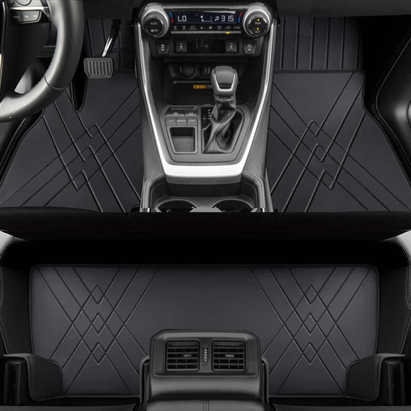 Custom for Toyota RAV4(2013-2024) Leather Floor Mat Fully Surrounded By All-Weather Floor Mat