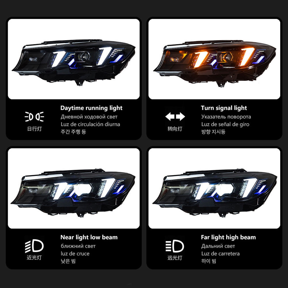 Snake Eyes Style Headlights for BMW 3 Series G20 G21 (2019 - Present) Assembly Upgrade, Amber DRL