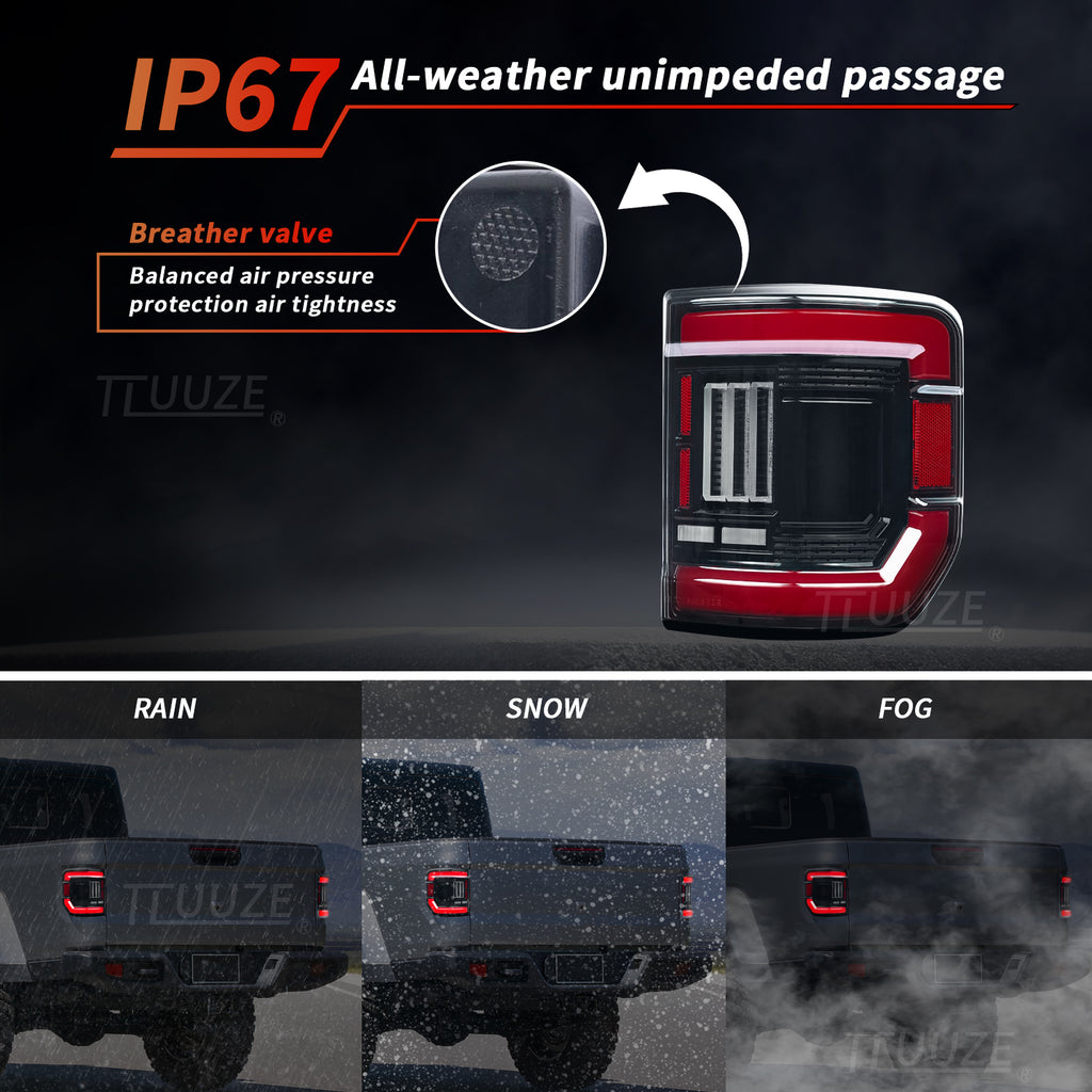 LED Tail Lights for Jeep Gladiator JT 2019–2025 – Black Housing, Red Lens, Plug & Play