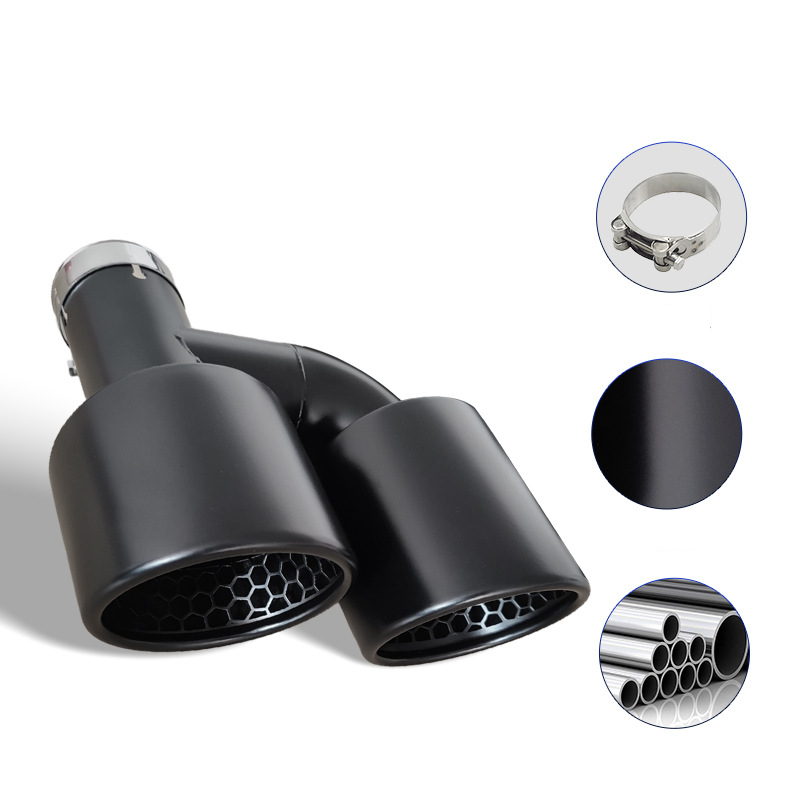 Dual Outlet Matte Black Stainless Steel Exhaust Tip with Honeycomb Design